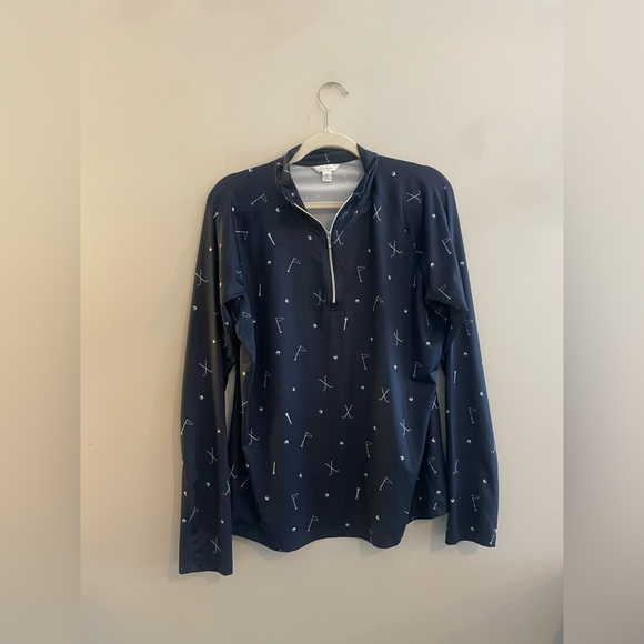 Lady Hagen Navy Blue Quarter Zip Pull Over with Golf Print in White - Picture 1 of 4